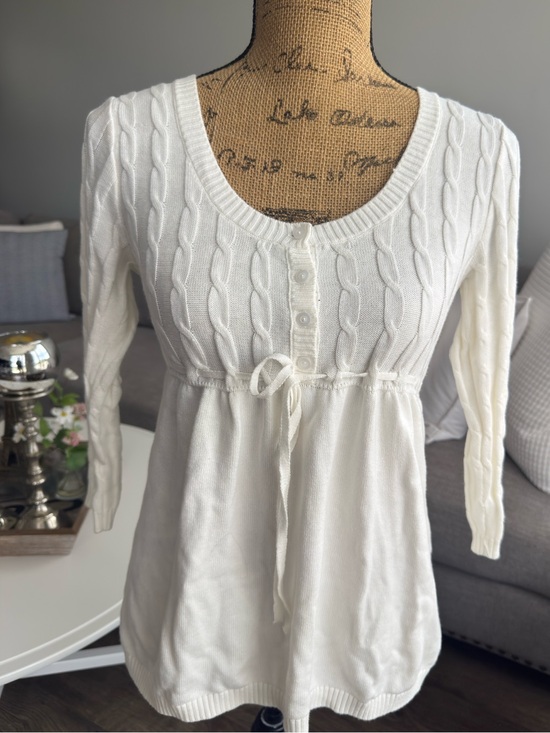 Hollister Tops - Hollister White Cable-Knit Tie-Waist Sweater